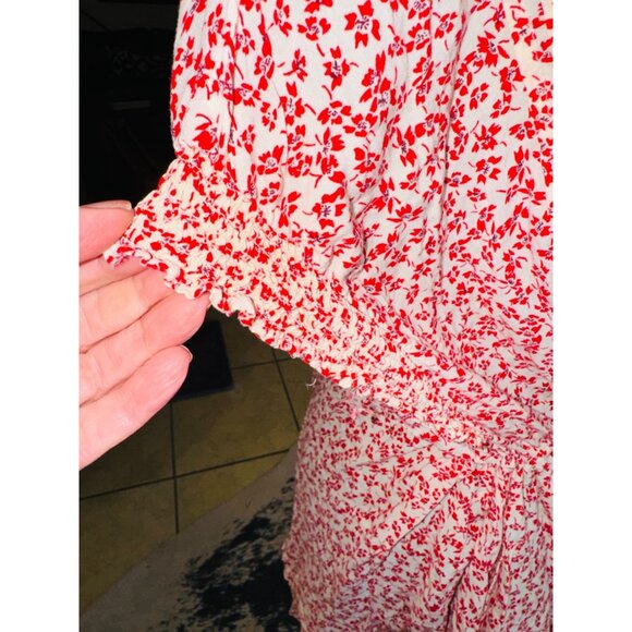 Free People One Fine Day Floral-Print Mini Dress Red White Romantic Cottage Core - Picture 14 of 14
